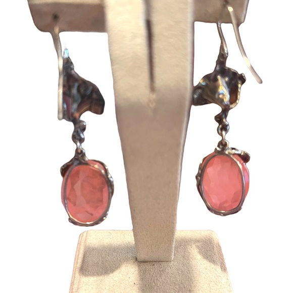 Sterling silver 925 Fancy Rose quartz stone Flower Dangle earrings - Picture 6 of 15